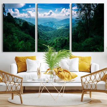 74439378-MGV-CV-36X24-Tropical Jungle Wall Art Canvas Print, Framed Lush Valley Art Picture Print, Forest Mountains Perfect Tropical Wilderness Decor