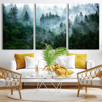 17393683-MGV-CV-36X24-Misty Forest Art Wall Art Canvas Print, Framed Foggy Mountain Art Art Picture Print, Scenic Wall Print Perfect Decor Artwork