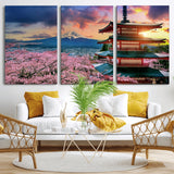 32331262-MGV-CV-36X24-Mount Fuji Japan Wall Art – Cherry Blossom Landscape Canvas Print, Chureito Pagoda Sunset Photography, Japanese Nature Travel