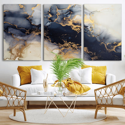 41136487-MGV-CV-36X24-Black Marble Wall Art Canvas Print, Framed Gold Veins Art Picture Print, Abstract Texture Perfect Moody Luxe Decor Artwork