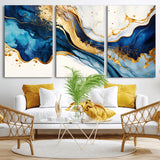 60283636-MGV-CV-36X24-Blue Gold Flow Wall Art Canvas Print, Framed Marble Texture Art Picture Print, Elegant Splash Perfect Elegant Abstract Decor