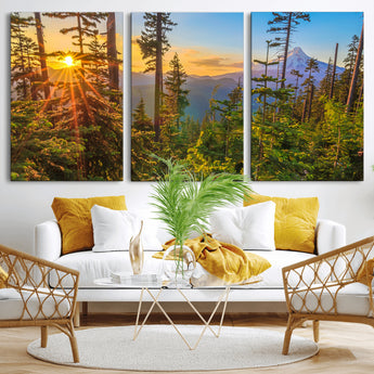83544043-MGV-CV-36X24-Forest Sunset Wall Art Canvas Print, Framed Sunset Trees Art Picture Print, Green Pines Perfect Rustic Nature Decor Artwork