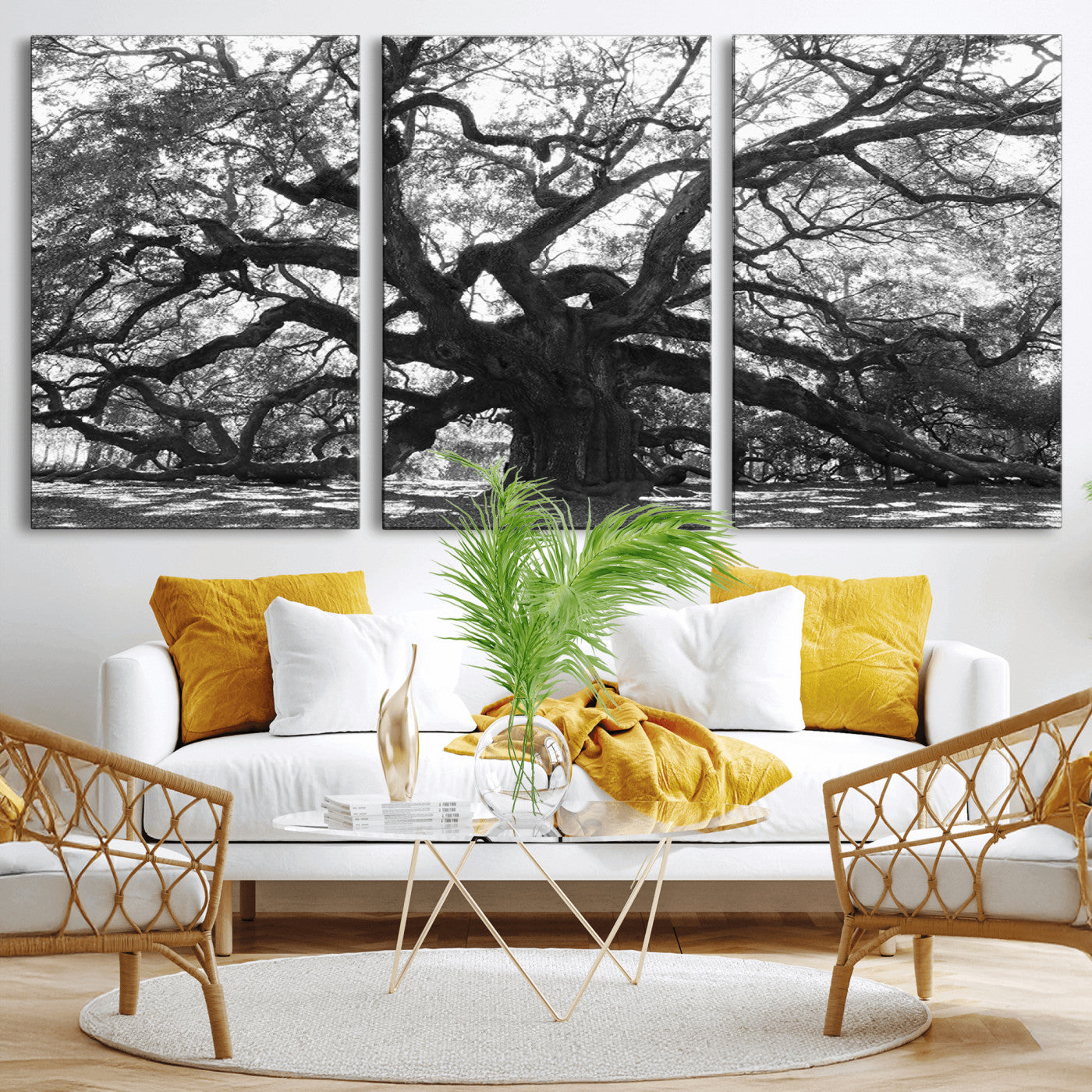 81655611-MGV-CV-36X24-Ancient Oak Wall Art Canvas Print, Framed Twisted Branches Art Picture Print, Gnarled Tree Perfect Moody Nature Decor Artwork