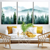 16716676-MGV-CV-36X24-Pine Forest Wall Art Canvas Print, Framed Misty Mountains Art Picture Print, Foggy Trees Perfect Moody Forest Decor Artwork