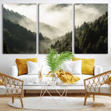 57570237-MGV-CV-36X24-Misty Valley Wall Art Canvas Print, Framed Foggy Forest Art Picture Print, Pine Trees Perfect Moody Woodland Decor Artwork