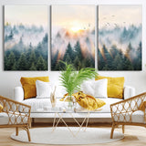 92718976-MGV-CV-36X24-Misty Forest Wall Art Canvas Print, Framed Sunrise Pines Art Picture Print, Foggy Woodland Perfect Moody Woodland Decor Artwork