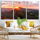 50957419-MGV-CV-60X30-3P-Mountain Sunrise Wall Art Canvas Print, Framed Alpine Ridge Art Picture Print, Mountain Range Perfect Vibrant Rustic Decor Artwork