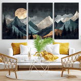 11060882-MGV-CV-36X24-Moonlit Mountains Wall Art Canvas Print, Framed Forest Silhouette Art Picture Print, Night Landscape Perfect Modern Forest Decor