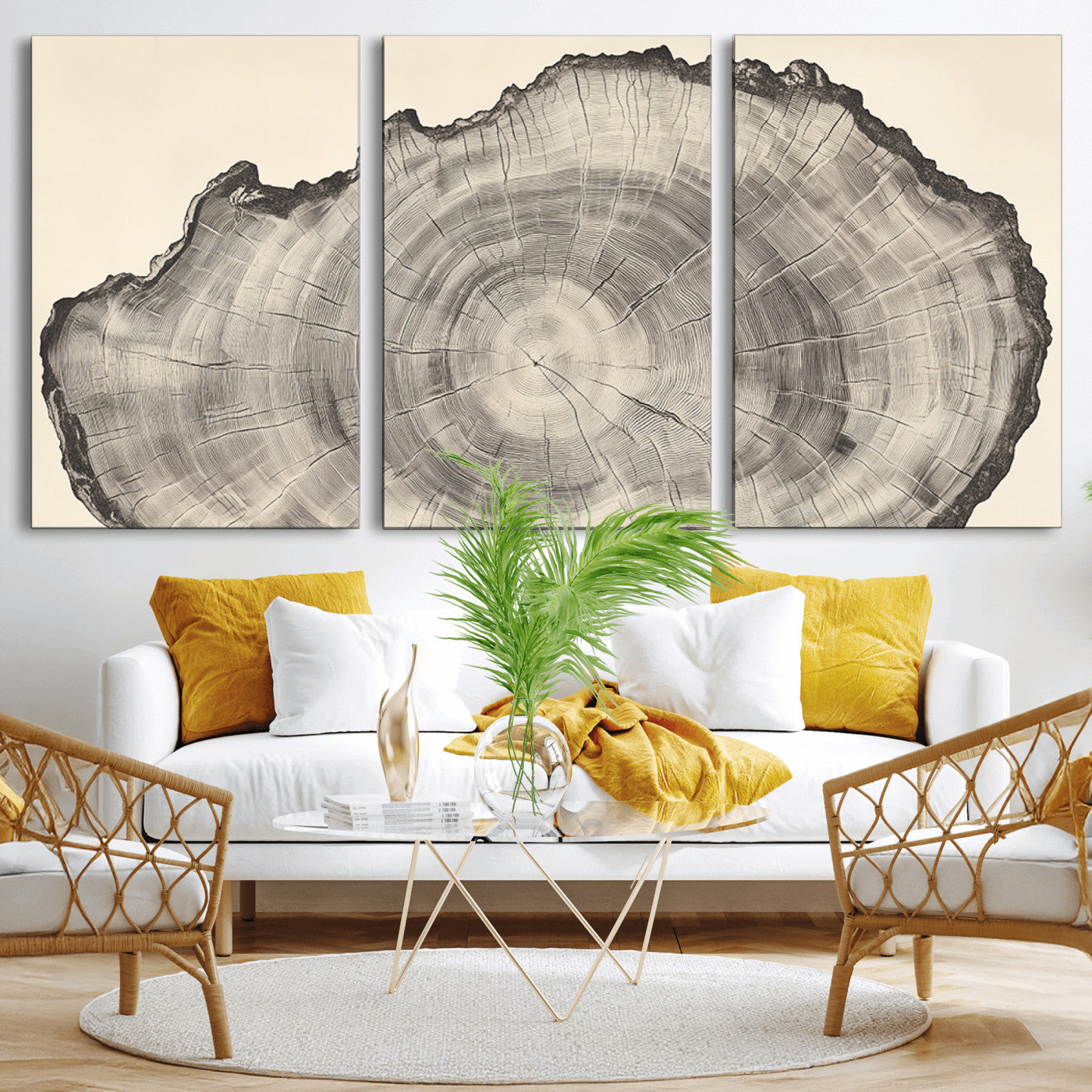 98921313-MGV-CV-36X24-Tree Ring Wall Art Canvas Print, Framed Wood Slice Art Picture Print, Minimalist Wood Perfect Rustic Academic Decor Artwork