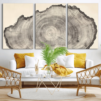 98921313-MGV-CV-36X24-Tree Ring Wall Art Canvas Print, Framed Wood Slice Art Picture Print, Minimalist Wood Perfect Rustic Academic Decor Artwork