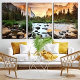 90956031-MGV-CV-36X24-Yosemite Valley Wall Art – Scenic Mountain River Landscape Canvas Print, Nature Photography for Living Room, Bedroom, Cabin,