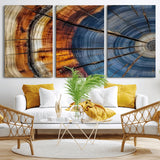 96890915-MGV-CV-36X24-Abstract Tree Ring Wall Art – Rustic Nature Canvas Print with Wood Grain Texture, Modern Earth Tone Artwork for Office, Living
