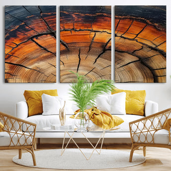 65909987-MGV-CV-36X24-Rustic Tree Ring Wall Art – Nature Inspired Wooden Texture Canvas Print, Modern Abstract Artwork for Living Room, Bedroom, Office