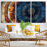 60099360-MGV-CV-36X24-Blue Tree Ring Wall Art – Rustic Wood Grain Canvas Print, Modern Abstract Artwork with Natural Texture for Living Room, Bedroom,