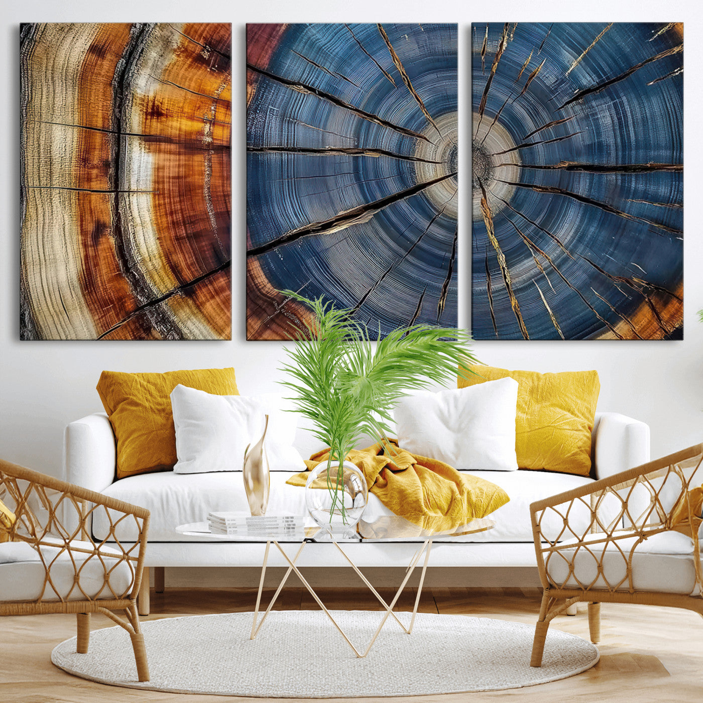 82059233-MGV-CV-36X24-Rustic Tree Ring Wall Art – Natural Wood Texture Canvas Print, Framed Abstract Tree Stump for Farmhouse, Log Cabin, Wooden House