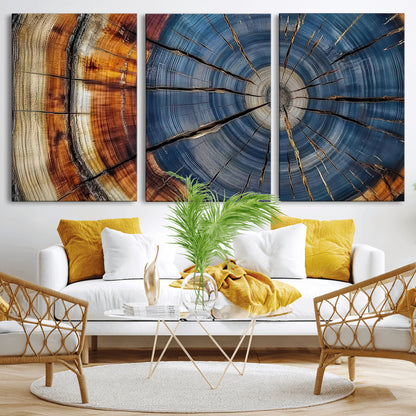 82059233-MGV-CV-36X24-Rustic Tree Ring Wall Art – Natural Wood Texture Canvas Print, Framed Abstract Tree Stump for Farmhouse, Log Cabin, Wooden House