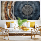 91368647-MGV-CV-36X24-Smoky Blue Tree Ring Wall Art – Rustic Wood Cross Section Canvas Print, Modern Nature Inspired Decor for Living Room, Office, or