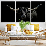 37531960-MGV-CV-36X24-Black Longhorn Bull Wall Art – Dramatic Western Cattle Canvas Print, Rustic Farmhouse Animal Artwork for Living Room, Bedroom,