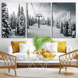 31156828-MGV-CV-36X24-Snowy Pines Wall Art Canvas Print, Framed Ski Lift Art Picture Print, Winter Forest Perfect Moody Lodge Decor Artwork