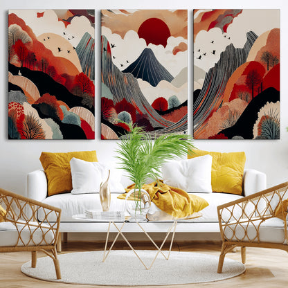 59495752-MGV-CV-36X24-Abstract Mountain Wall Art Canvas Print, Framed Vibrant Landscape Art Picture Print, Nature Drawing Perfect Contemporary