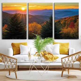 36964931-MGV-CV-36X24-Autumn Mountains Wall Art Canvas Print, Framed Sunset Glow Forest Art Picture Print, Golden Trees Perfect Vibrant Nature Decor