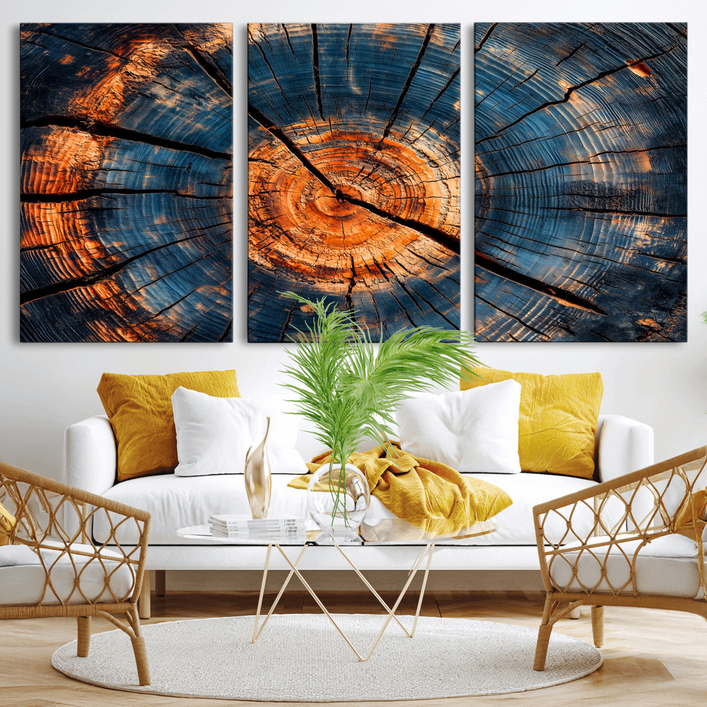 81894502-MGV-CV-36X24-Burnt Wood Wall Art Canvas Print, Framed Aged Timber Art Picture Print, Rustic Tree Slice Perfect Rustic Decor Artwork for Home,