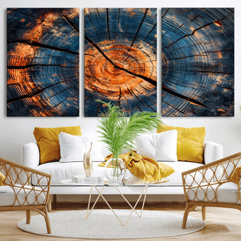 81894502-MGV-CV-36X24-Burnt Wood Wall Art Canvas Print, Framed Aged Timber Art Picture Print, Rustic Tree Slice Perfect Rustic Decor Artwork for Home,