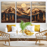 39116082-MGV-CV-36X24-Wood Mountain Landscape Wall Art Canvas Print, Framed Sunset Hills Art Picture Print, Abstract Nature Perfect Boho Decor Artwork