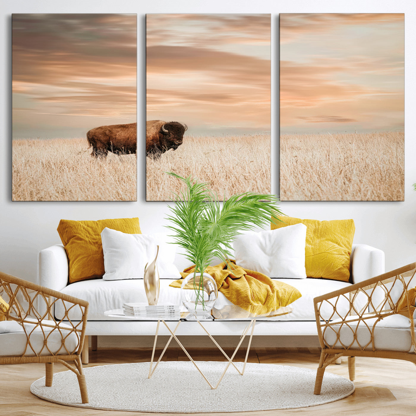 87282289-MGV-CV-36X24-Bison Wall Art Canvas Print, Framed Buffalo Art Picture Print, Western Prairie Perfect Rustic Decor Artwork