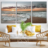 40632752-MGV-CV-36X24-Ocean Sunset Wall Art Canvas Print, Framed Beach Waves Art Picture Print, Coastal Scene Perfect Coastal Decor Artwork