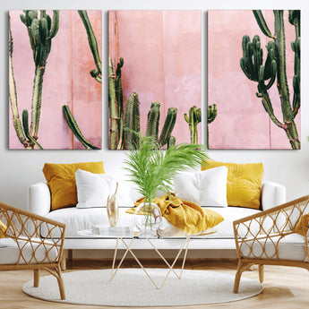 93119502-MGV-CV-36X24-Tall Cactus Wall Art Canvas Print, Framed Pink Wall Art Picture Print, Cactus Lines Perfect Modern Desert Decor Artwork