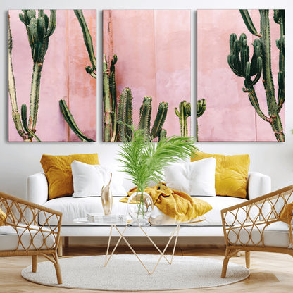 93119502-MGV-CV-36X24-Tall Cactus Wall Art Canvas Print, Framed Pink Wall Art Picture Print, Cactus Lines Perfect Modern Desert Decor Artwork