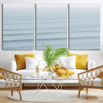 47814787-MGV-CV-36X24-Ocean Waves Wall Art Canvas Print, Framed Solo Surfer Art Picture Print, Wave Lines Perfect Minimalist Ocean Decor Artwork