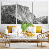 39393420-MGV-CV-36X24-El Capitan Wall Art Canvas Print, Framed Yosemite Cliff Art Picture Print, Monochrome Mountain Perfect Monochrome Sierra Decor