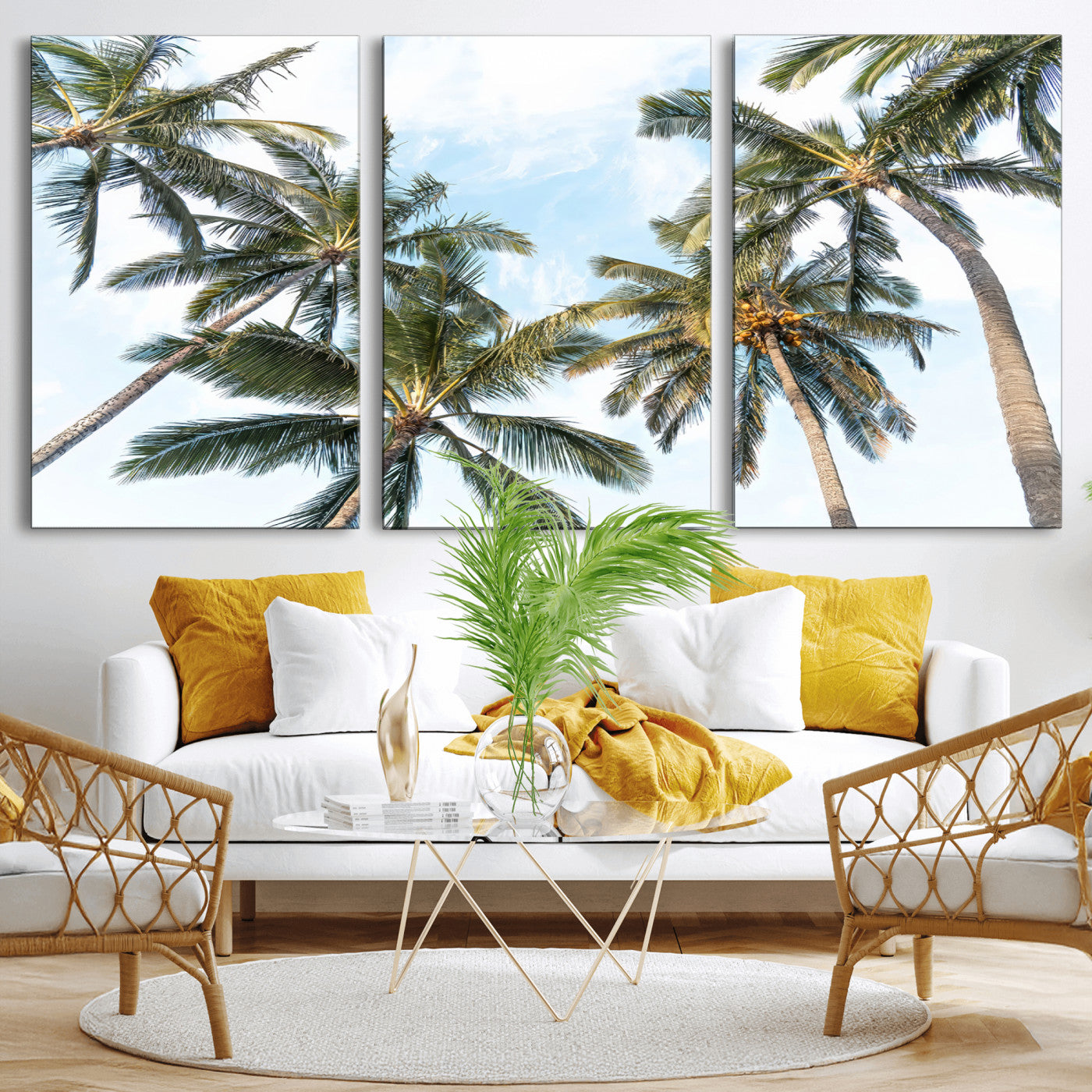 87247012-MGV-CV-36X24-Skyward Palm Trees Wall Art Canvas Print, Framed Tropical Sky Art Picture Print, Coconut Palm Perfect Tropical Skyview Decor