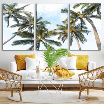 87247012-MGV-CV-36X24-Skyward Palm Trees Wall Art Canvas Print, Framed Tropical Sky Art Picture Print, Coconut Palm Perfect Tropical Skyview Decor