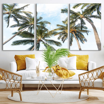 87247012-MGV-CV-36X24-Skyward Palm Trees Wall Art Canvas Print, Framed Tropical Sky Art Picture Print, Coconut Palm Perfect Tropical Skyview Decor