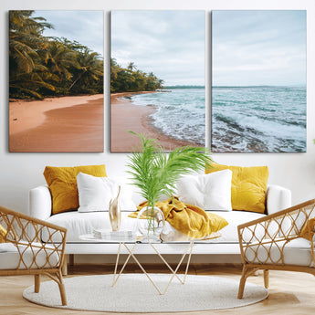88125882-MGV-CV-36X24-Tropical Shoreline Wall Art Canvas Print, Framed Palm Trees Art Picture Print, Tropical Ocean Perfect Tropical Coastal Decor