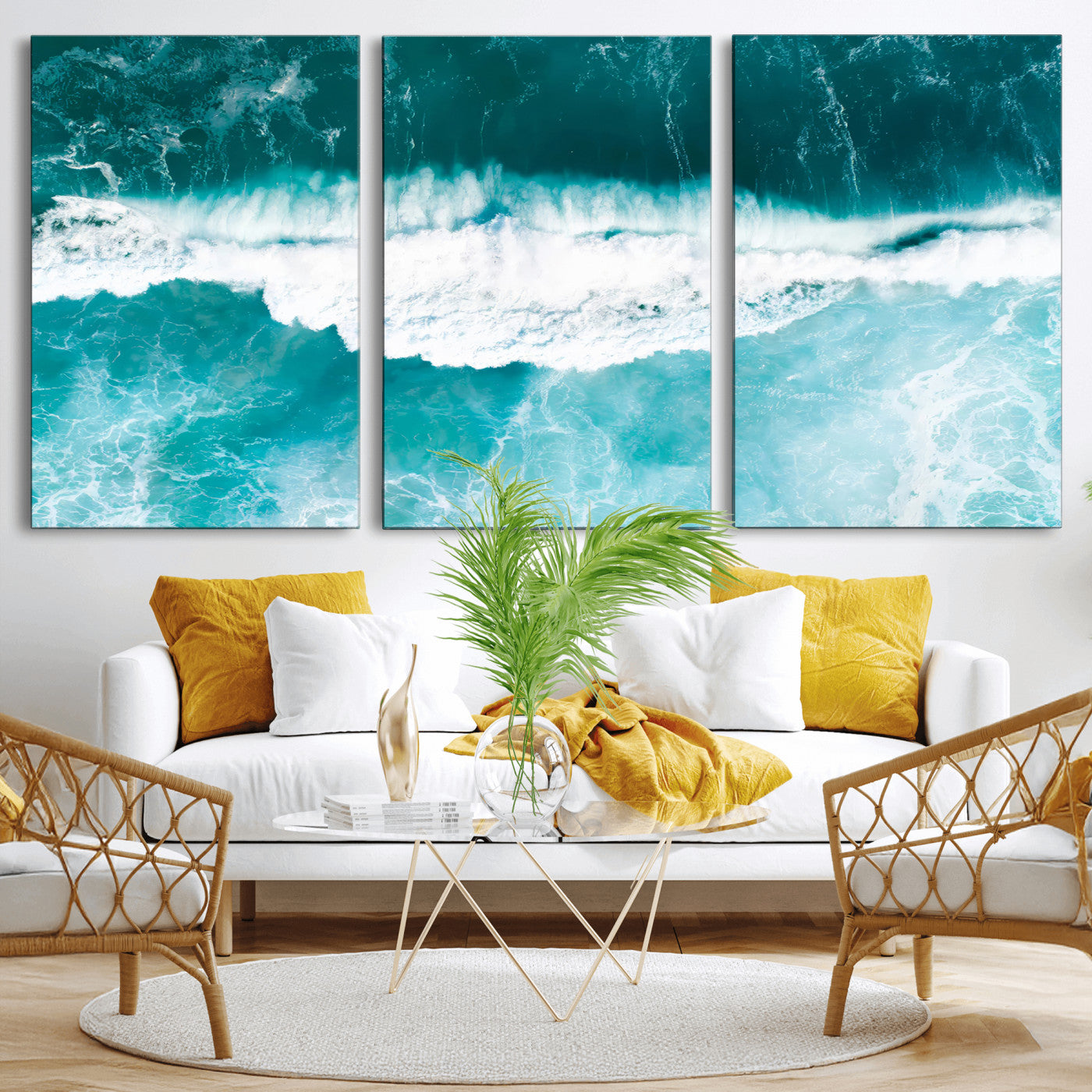 23828594-MGV-CV-36X24-Aerial Waves Wall Art Canvas Print, Framed Ocean Break Art Picture Print, Sea Foam Perfect Tropical Coastal Decor Artwork