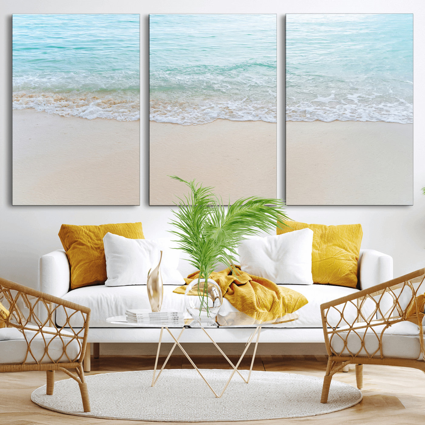 77194056-MGV-CV-36X24-Soft Shoreline Wall Art Canvas Print, Framed Gentle Waves Art Picture Print, Clear Water Perfect Minimalist Coastal Decor Artwork