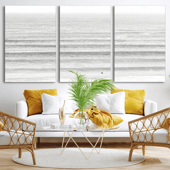 66534476-MGV-CV-36X24-Lone Surfer Wall Art Canvas Print, Framed Ocean Waves Art Picture Print, Minimal Sea Perfect Minimal Coastal Decor Artwork