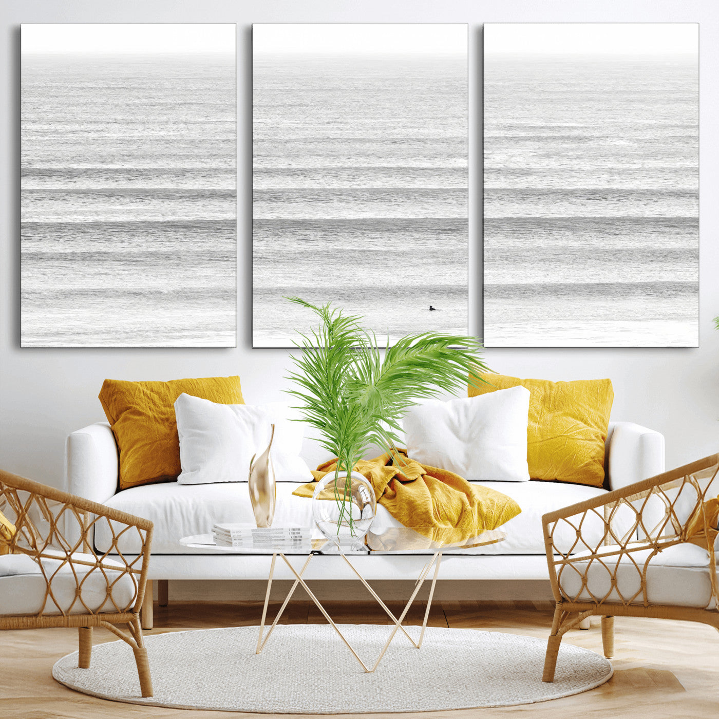 66534476-MGV-CV-36X24-Lone Surfer Wall Art Canvas Print, Framed Ocean Waves Art Picture Print, Minimal Sea Perfect Minimal Coastal Decor Artwork