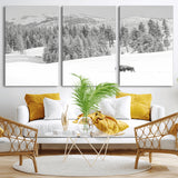68081143-MGV-CV-36X24-Snowy Bison Wall Art Canvas Print, Framed Winter Forest Art Picture Print, Lone Bison Perfect Monochrome Winter Wild Decor Artwork