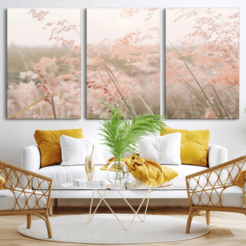 79164340-MGV-CV-36X24-Pastel Grasses Wall Art Canvas Print, Framed Soft Meadow Art Picture Print, Field in Breeze Perfect Pastel Minimal Decor Artwork
