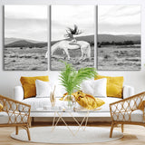 62789800-MGV-CV-36X24-White Horse Wall Art Canvas Print, Framed Woman Rider Art Picture Print, Equestrian Pose Perfect Western Boho Decor Artwork