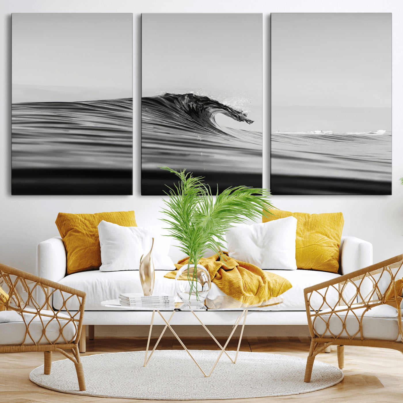 24029476-MGV-CV-36X24-Black Wave Wall Art Canvas Print, Framed Abstract Surf Art Picture Print, Minimalist Ocean Perfect Minimalist Coastal Decor