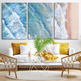 17641845-MGV-CV-36X24-Aerial Ocean Wall Art Canvas Print, Framed Blue Waves Art Picture Print, Sandy Shoreline Perfect Modern Coastal Decor Artwork