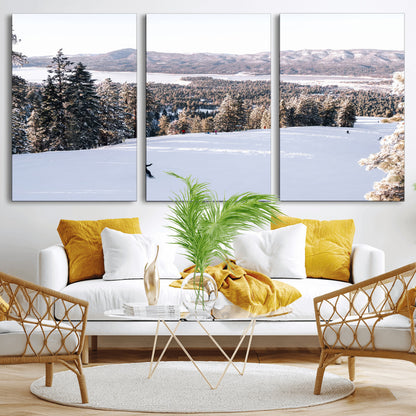 79857868-MGV-CV-36X24-Snowy Mountain Wall Art Canvas Print, Framed Ski Slope Art Picture Print, Winter Forest Perfect Modern Rustic Decor Artwork