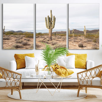 96147924-MGV-CV-36X24-Saguaro Cactus Wall Art Canvas Print, Framed Desert Cactus Art Picture Print, Earthy Desert Perfect Southwestern Boho Decor
