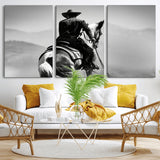 83102464-MGV-CV-36X24-Western Cowboy Wall Art Canvas Print, Framed Monochrome Horse Art Picture Print, Western Equestrian Perfect Rustic Western Decor